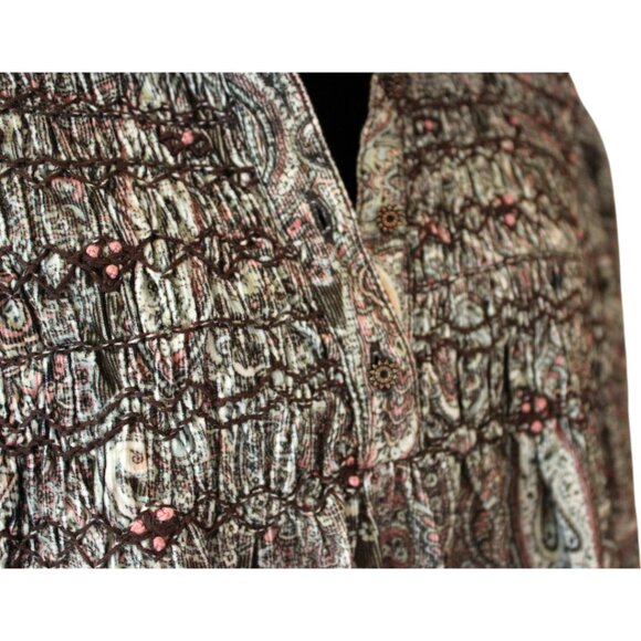 Free People Lucille Corduroy Mini Dress XS Cocoa Combo Babydoll Silhouette 229 - Picture 11 of 12